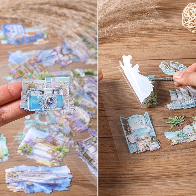 20 Sheets PET Beach Scrapbook Stickers 150 Pre-Cut Summer Stickers for Scrapbooking Transparent Sticker for journaling Junk journaling Supplies