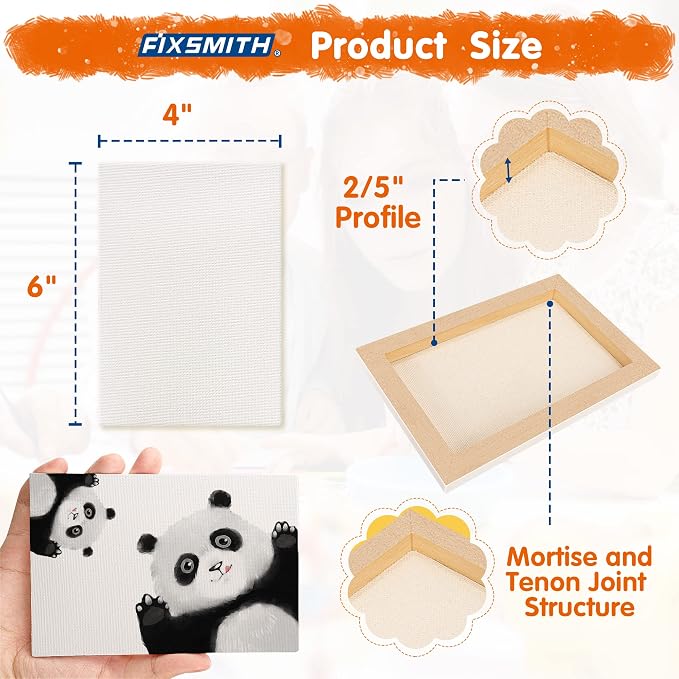 FIXSMITH Mini Stretched Canvas for Painting - 24 Pack 4 x 6 Inch, 2/5” Profile Small Canvases, 100% Cotton Little Blank Canvas, Home Decor Project, Art Supplies for Acrylic Oil Painting