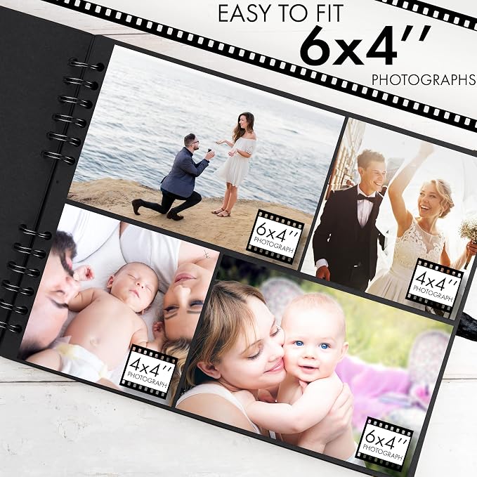 Scrapbook Album, 50 Pages, 11 x 8.5 Inch, Black Photo Album, Scrap Book | Hardcover with Thick 250 GSM Kraft Paper, Ideal for Your Scrapbooking Albums, Art & Craft Projects (Black, 11 x 8.5 Inch)