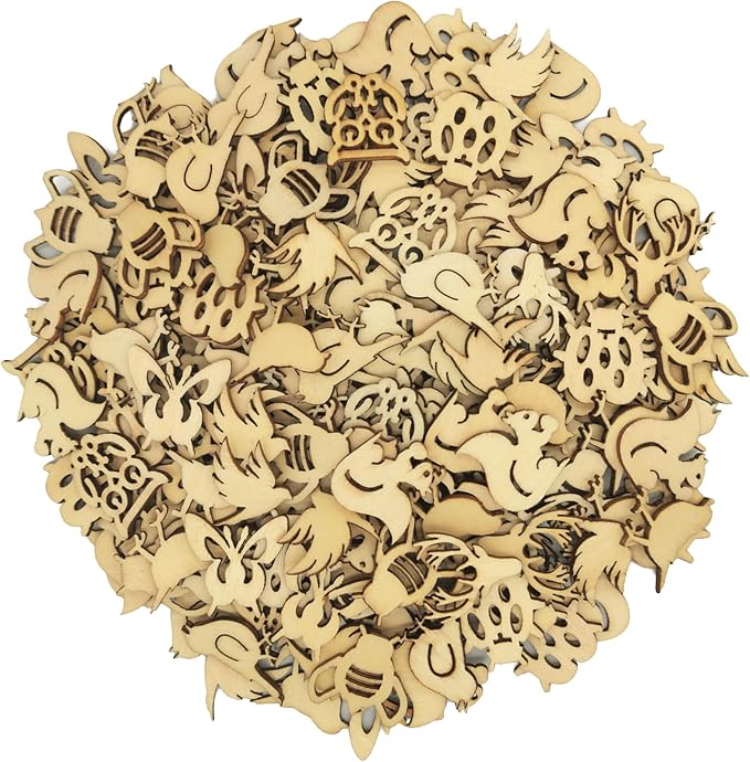DIYOMR 200Pcs Hollow Wood Pieces Unfinished Wooden Vintage Embellishments Decorative Accessories for Graffiti Home Decor DIY Scrapbooking Handmade Crafts (Animals)