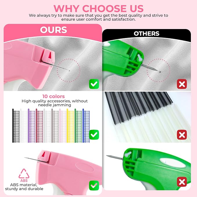 Stitch Gun for Clothes - Handheld Stitch Gun Quick Clothing Fixer - Tagging Gun - Includes 6 Needle, 1000 Black Fasteners & 1002 White Fasteners