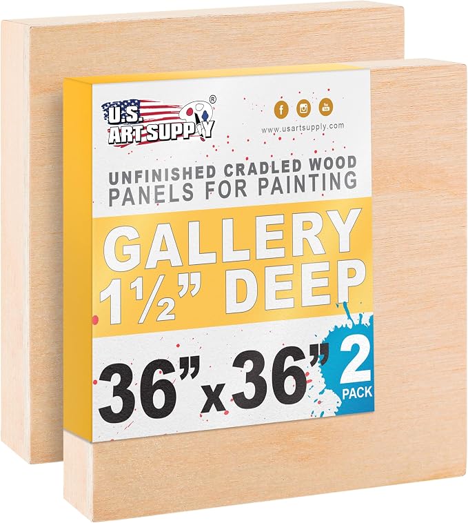 U.S. Art Supply 36" x 36" Unfinished Cradled Wood Panels for Painting