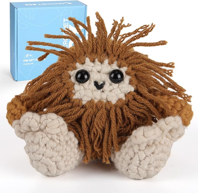 CrochetBox Crochet Kit for Beginner, Bigfoot Learn How to Crochet Stuffed Animals Gift for Adults and Teen(), Knitting Set with Yarn Hook Stitch-by-Stitch Video Tutorial