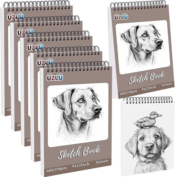 5 Pcs Sketch Book Bulk 9 x 12 in 200 Sheets Top Spiral Bound Sketch Pad Drawing Paper 40 Sheets Each Acid Free Mixed Media Sketchbook 68lb/100gsm Art Supplies for Beginner Artist