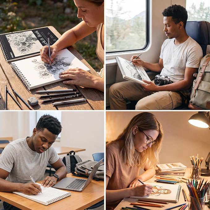 Sketch Book 8.5 × 11, Spiral Bound, 50 Sheets, Acid-Free Drawing Pad | Acid-Free 68lb Paper, Perforated Pages, Lays Flat, Dry Media for Students & Artists
