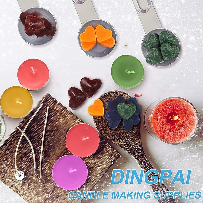 DINGPAI Candle Making Supplies, Candle Make Pouring Pot, Wicks & Soy Wax | 304 Stainless Steel Melting pot & Spoon, Candle Wicks, Sticker and Wicks Holder, 1LB Natural Soy Wax for Candle Making