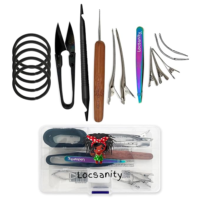 Locsanity Dreadlock Retightening and Interlocking Tool Kit for Sisterlocks - Dual-Ended Metal Crochet Needle for Microlocks, Small & Medium Locs Maintenance