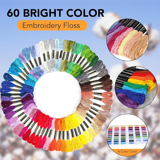 LOVIMAG Embroidery Thread 60pcs Friendship Bracelet String Floss Kit Yarn | Hair Wrap Shirt Lanyard Patterns Crochet Craft Threads Supplies Cross Stitch Sewing Needlepoint Thin Rainbow Beginners