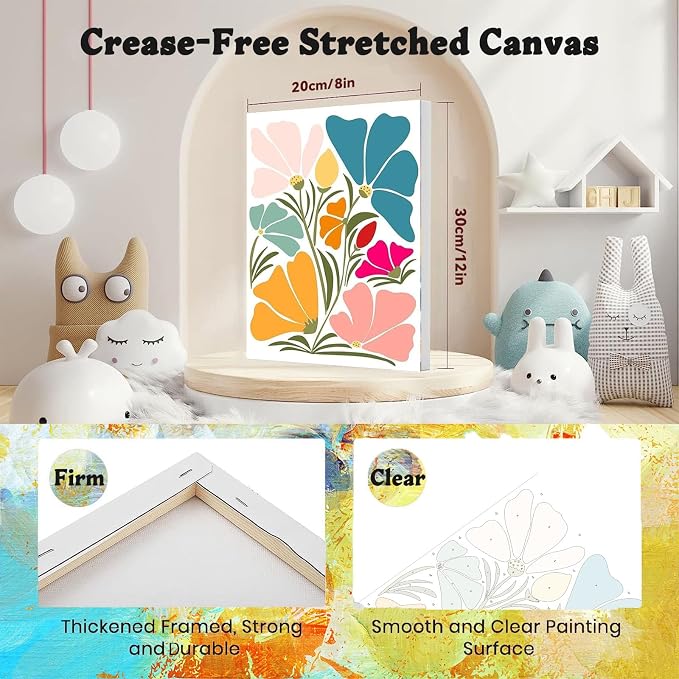 4 Pack Flower Paint by Numbers for Adults with Framed Canvas - Wooden Easel | Easy Flower Paint by Number for Beginners, Flowers Acrylic Oil Painting on Canvas with Brushes for Home Wall Decor 8x12 inch