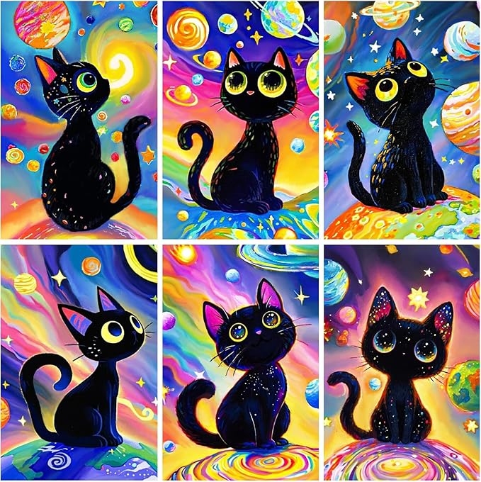 DOZEEZOP 6-Pack Diamond Art Kit for Adults, 5D Diamond Painting 12x16 Inch | Cat pictures, Full Round Drills, Home Wall & Shelf Decor, Beginner-Friendly DIY Craft, Stress Relief, All-Occasion Gift
