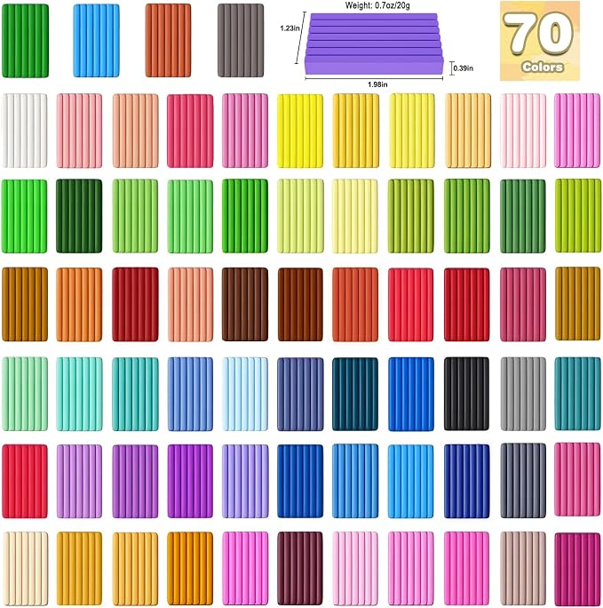 Ixiaoyoo 70 Colors Polymer Clay, Oven Bake DIY Modeling Clay for Kids | Easy to Shape, Non-Sticky, Model Clay Toys with Sculpting Tools, Art Supply for School Project, Home Decor, Gift for Artists