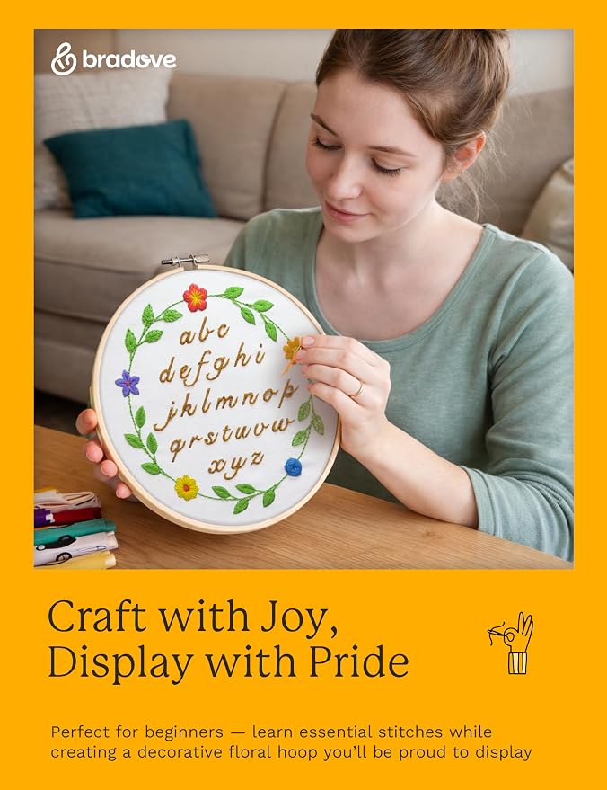 Bradove Alphabet Embroidery Kit for Beginners with Patterns | Letters Practice Beginners Embroidery Kit for Adults and Kids, Hand Embroidery, Learn to Embroider Kit Adult Beginner