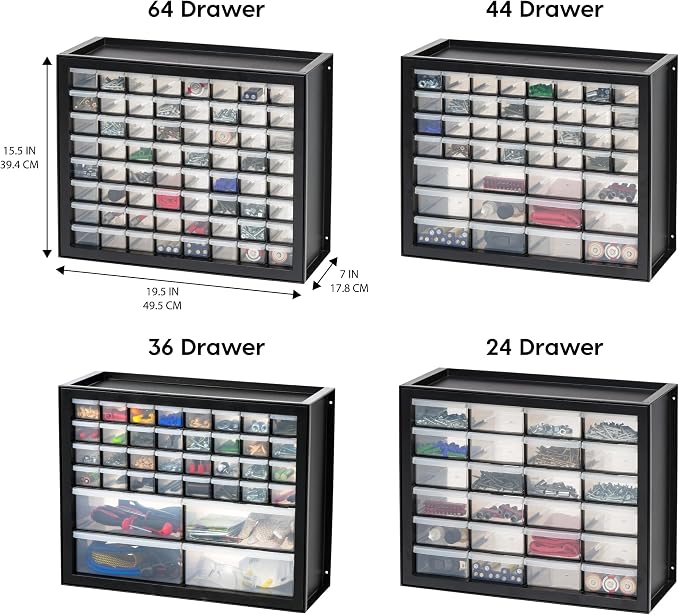 IRIS USA 36-Drawer Storage Cabinet, Garage Tool Screws, Made in USA, Black | Wall mountable, Stackable, Hardware, Electronics, Teacher Toolbox, Small Parts