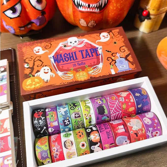 Bomichi 18 Rolls Halloween Thin Decorative Scrapbook Washi Tape Set