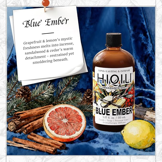 HIQILI Blue Ember Fragrance Oil for DIY Perfume, Body Wash & Candle Making, Long-Lasting Scents for Skin & Hair Care Products, Gifts - 5.07 Fl Oz (Pack of 1)