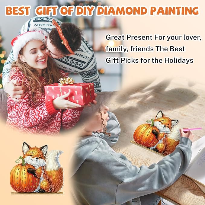 Bowetile Fall Squirrel Diamond Art Hanging Kits for Adults, Diamond Art Suncatchers Maple Leaf, 5D Special Shape Autumn Diamond Painting Pendant Window Ornament Gifts for Home Door Wall Decor