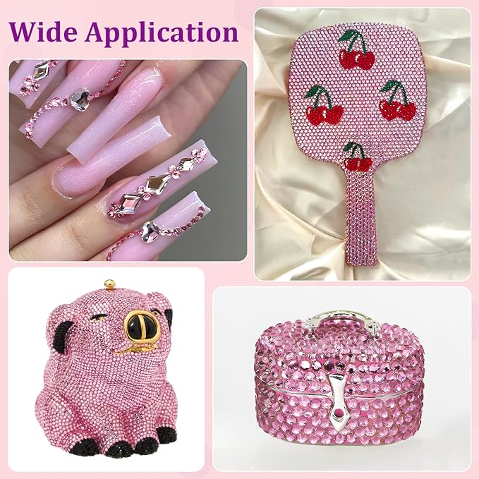 16000Pcs Resin Rhinestones with Tweezers for Crafting, Dark Pink 2-6mm Mixed Sizes Non Hotfix Flatback Gems, Bedazzling Crystal for DIY Crafts Clothing Tumblers Mugs Shoes Fabric Decor Nail Art