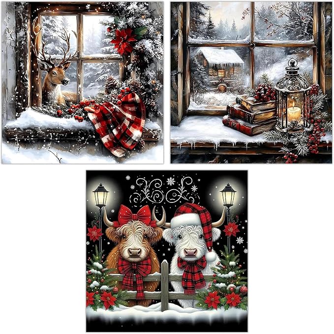 Christmas Diamond Art Kits for Adults, 3 Packs Diamond Art Painting Kits