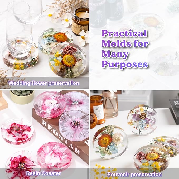 LET'S RESIN Extra Deep Resin Coaster Molds Silicone,4 Inches Silicone Molds | 6 Cavity Flexibility Round Molds for Resin, Epoxy Coaster Molds for Cups Mats, DIY Craft, Flower Bouquet Preservation