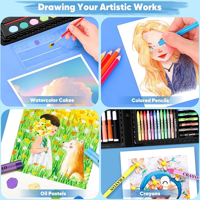 iBayam Art Supplies, 149-Pack Drawing Kit Painting Art Set Art Kits Gifts | Arts and Crafts for Kids Girls Boys Adult Artist, with Coloring Book, Crayons, Pastels, Pencils, Watercolor Pens & Cakes