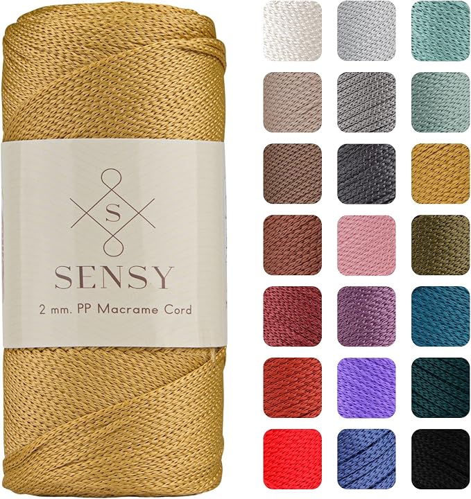 Sensy Premium 2mm 251 Yards Polyester Rope 100% Polypropylene Cord Macrame Cord 2mm Crochet Bag Cord Macrame Rope Crochet Thread Gift for Knitter (Mustard)