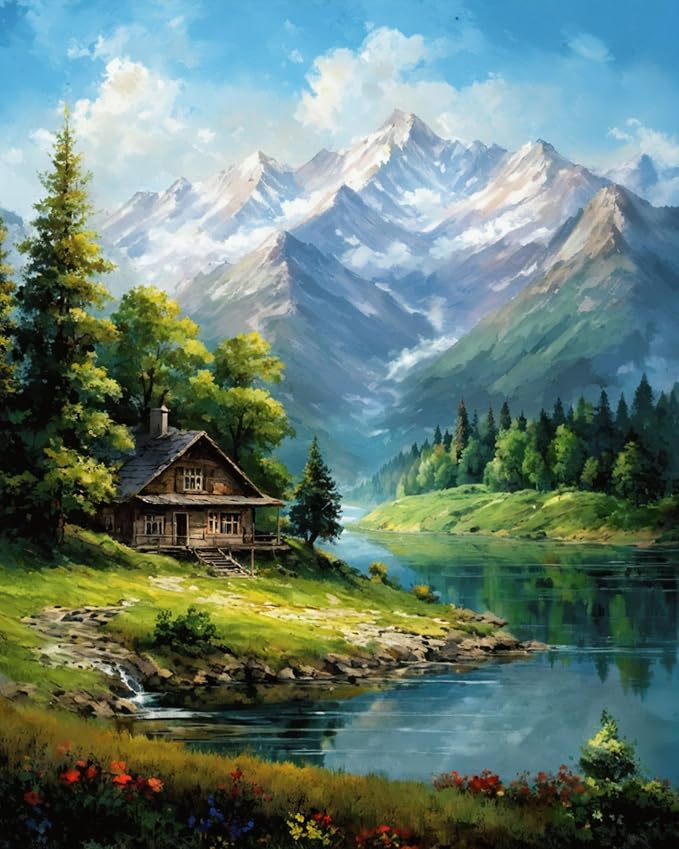 Mountain Paint By Numbers Kit For Adults Landscape Adult Paint By Number Kits Canvas Painting Kit For Beginner Adults' Paint-By-Number Kits Oil Painting Kits For Gift Home Wall Decor 16x20 Inch
