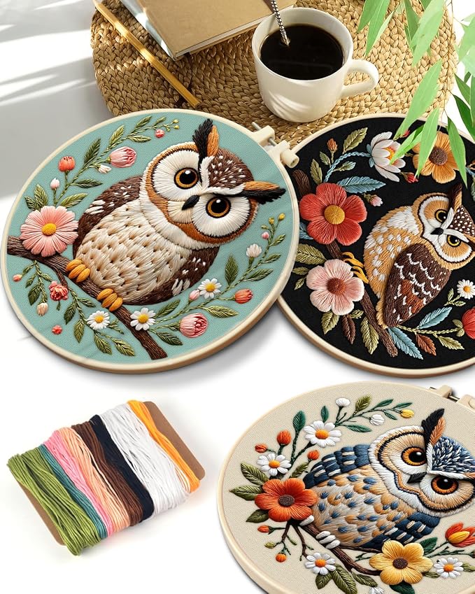 TINDTOP 5 Pack Embroidery Kit for Adult, Embroidery DIY Starter Kit, with Stamped Patterns, Hoop, Tools, Colorful Threads with Needles, Instructions | with Stamped Patterns, Hoop, Tools, Colorful Threads with Needles, Instructions