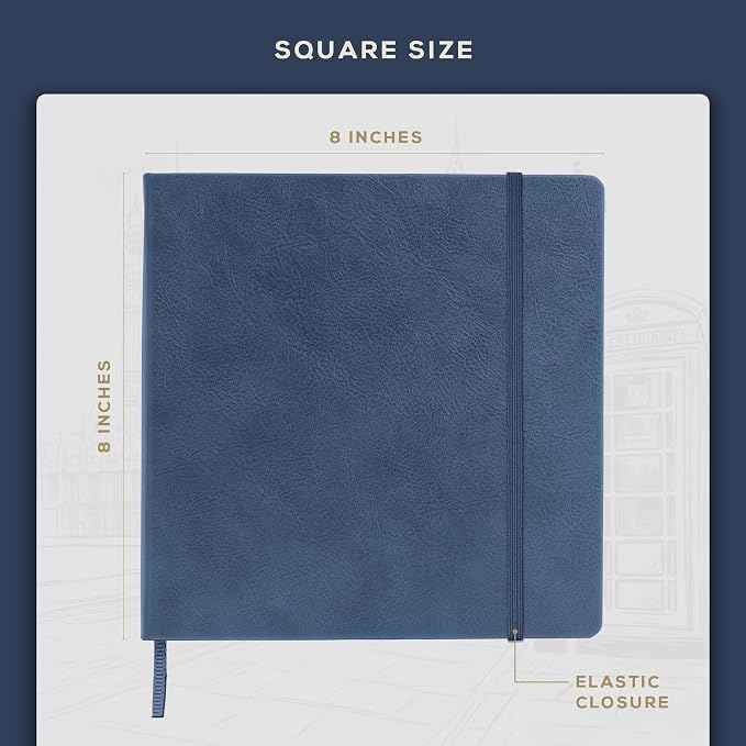 Beechmore Books 8x8 Square Mixed Media Sketchbook 160 GSM/98lb, Gift Box | Vegan Leather Hardcover Art Journal with Lay-Flat Binding, Perforated Ivory Pages for Drawing & Doodling