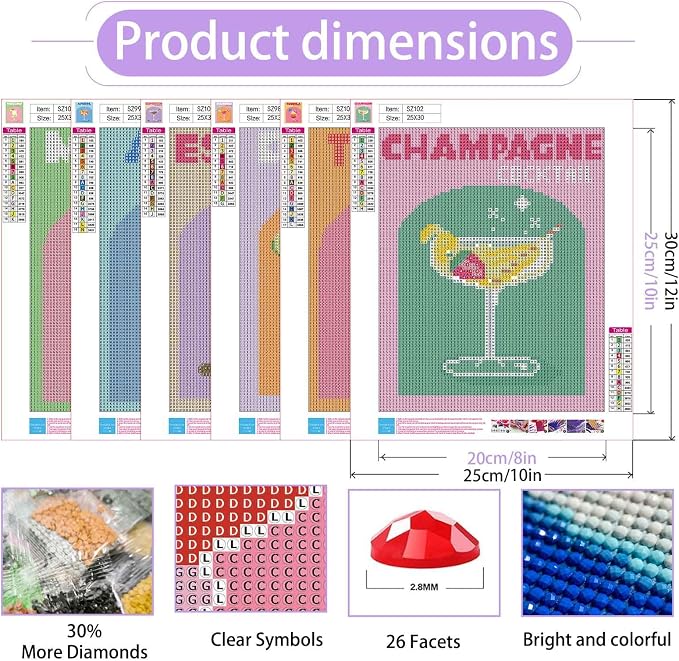 Ycydilirab 6 Pack Cocktail Diamond Art Kits for Adults 10x12inch