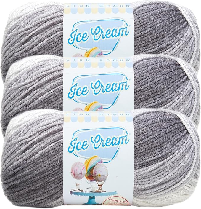 Lion Brand Yarn, Ice Cream Crochet Yarn, Cookies & Cream, Gray, 3 Pack