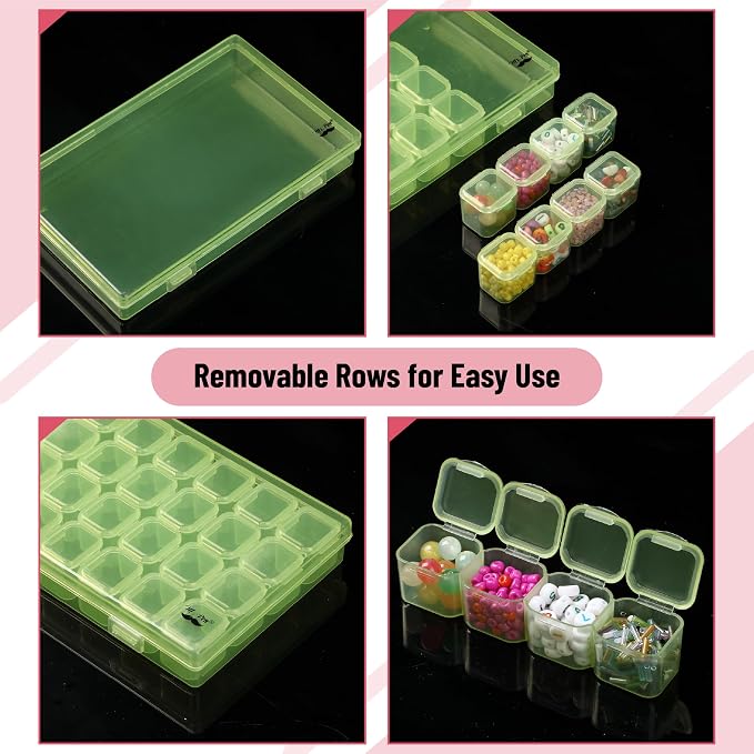 Mr. Pen- Bead Storage Containers, 28 Grids, 2 Pack, Transparent Green | 160 pcs Label Stickers, Transparent, Small Bead Organizer Box, Diamond Art, Diamond Painting Organizer