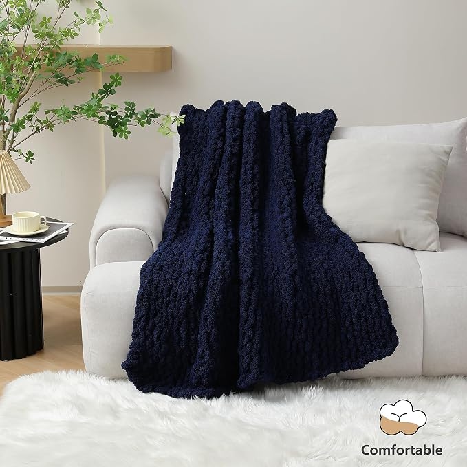 Cozyful Chunky Yarn for Hand Knitting - #10 Chunky Chenille Yarn, Jumbo Big Thick Chunky Yarns for Crocheting, Super Bulky Chunky Knit Blanket Yarns, 8 Skein (22 yds 8 oz Each Skein), Navy Blue