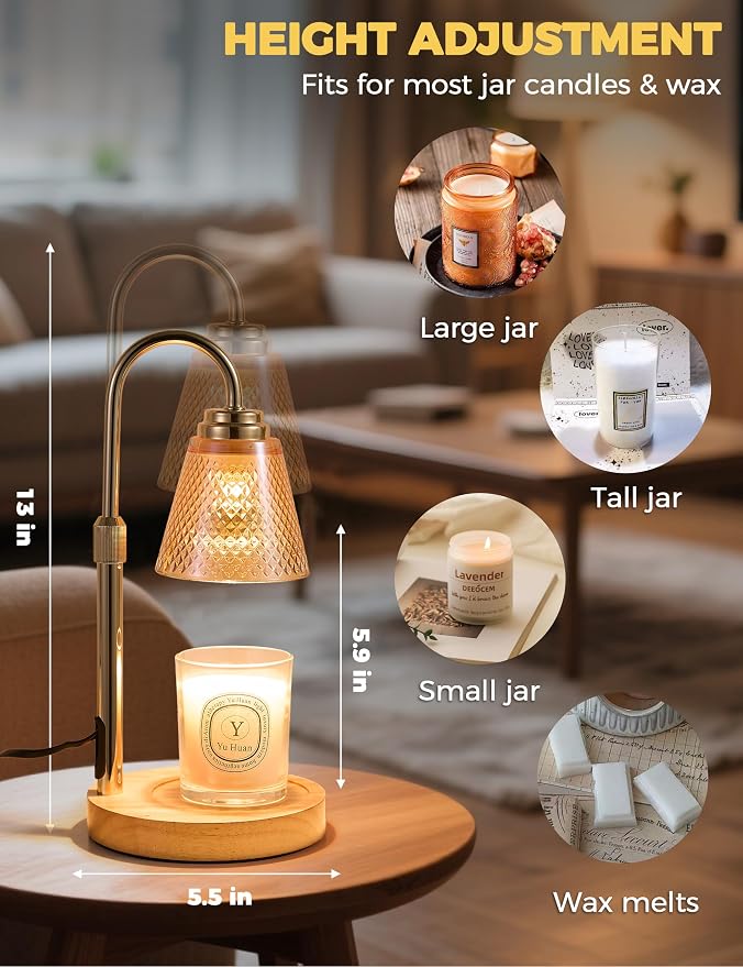 Candle Warmer Lamp with Timer Home Decor Birthday Gifts for Women Mom Her | Dimmable Candle Warmer for Jar Candles, Height Adjustable Wax Melt Warmer, Room Decor Desk Lamp, House Warming Gifts New Home