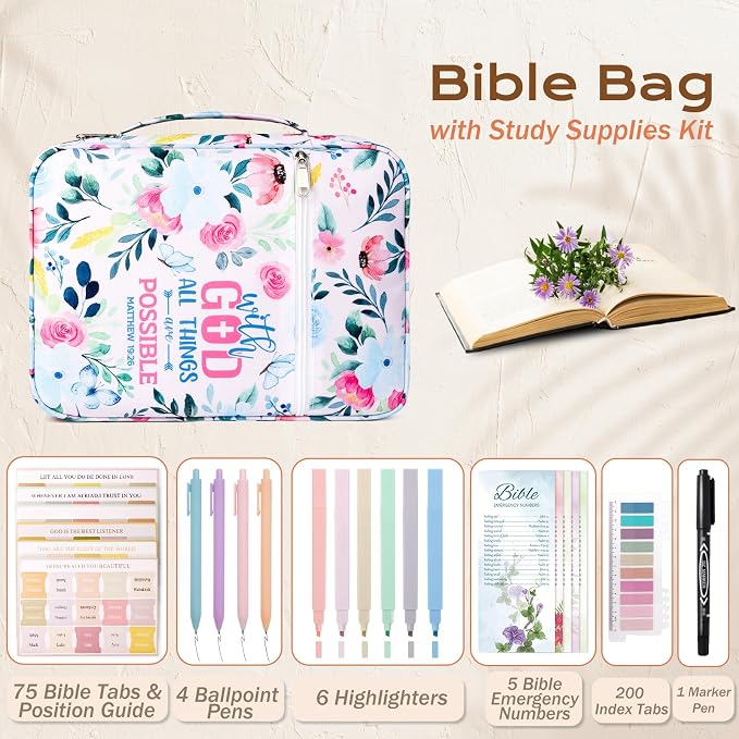 XKDOUS Bible Cover Case for Women Bible Bag Journaling Kit w/Study Supplies