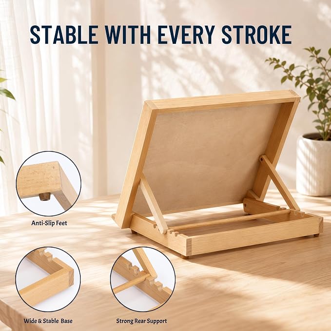 12.5"x16.5" Foldable Beechwood Tabletop Painting Easel | Portable Drafting Table & Art Stand, 5-Position Desk Easel With Smooth Art Board For Studio Sketching, Art Supplies