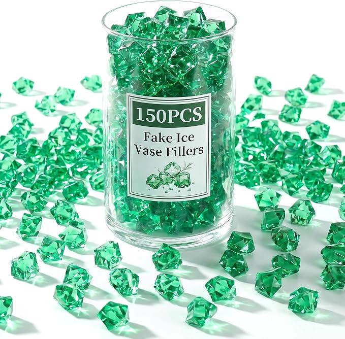 DOMESTAR Green Fake Ice Rocks, 150 PCS Acrylic Crystal for Vase Fillers