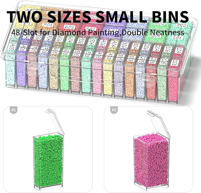 48-Grid Mixed Size Diamond Painting Storage Containers, Portable Transparent Diamond Art Storage Case, Suitable for Storing Beads, Rhinestones, and DIY Handicrafts