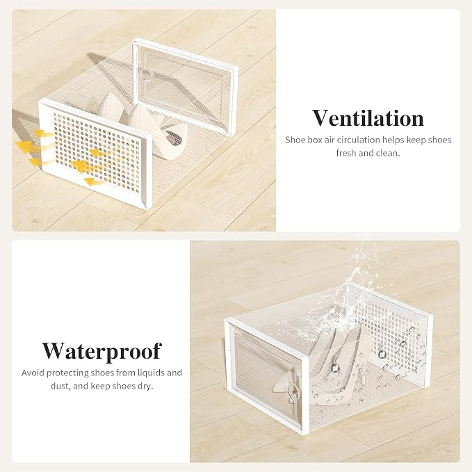 Kuject X-Large Shoe Storage Boxes 12 Pack, Clear Stackable Shoe Organizer