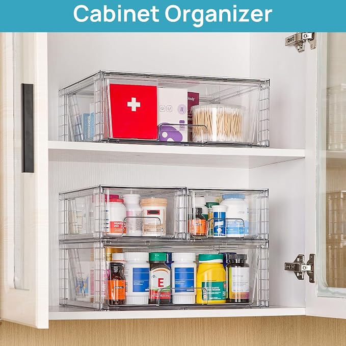 Vtopmart Clear Stackable Storage Drawers, 5 Pack Wide Storage Set