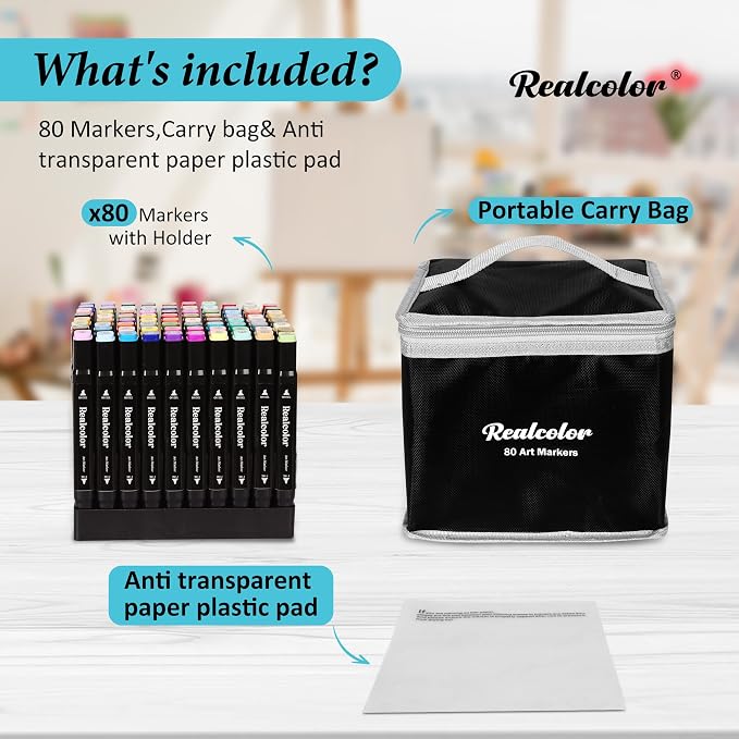 80 Alcohol Markers Dual Tip Art Markers for Coloring & Sketching | Fine bullet & chisel tips for drawing, illustration, card making & crafting. Ideal for artists, designers, and crafters.