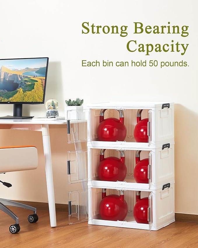 OlarHike 144QT Storage Bins with Lids for Closets, Office, Dorm, 3 Pack | Multi-Lid, Lockable Cabinet, Doors & Wheels, Foldable & Collapsible, Stackable Organizers, Plastic Drawers, School, Game Day