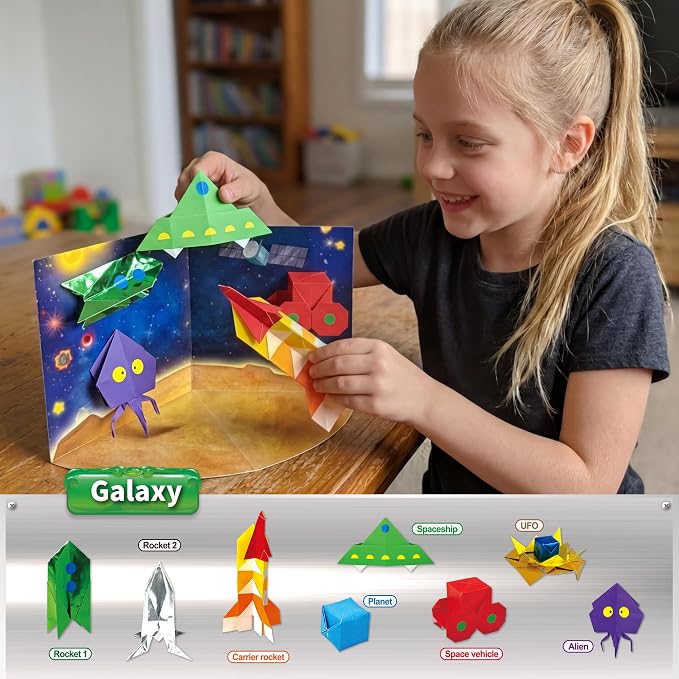 JOYSAM Future Explorer Origami Paper Folding Kit for Kids Ages 5-8 8-12, Made in Korea, 22 Projects with Tri-fold 3D Display Boards, Easy Manual with QR Video Tutorial Included