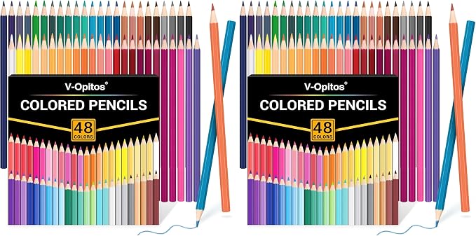 V-Opitos 48 Pack Colored Pencils Set of 2, Pre-sharpened Coloring Pencils for Kids Beginners, Colored Pencils for Adult Coloring Books, Ideal Art Supplies for Sketching, Coloring & Painting