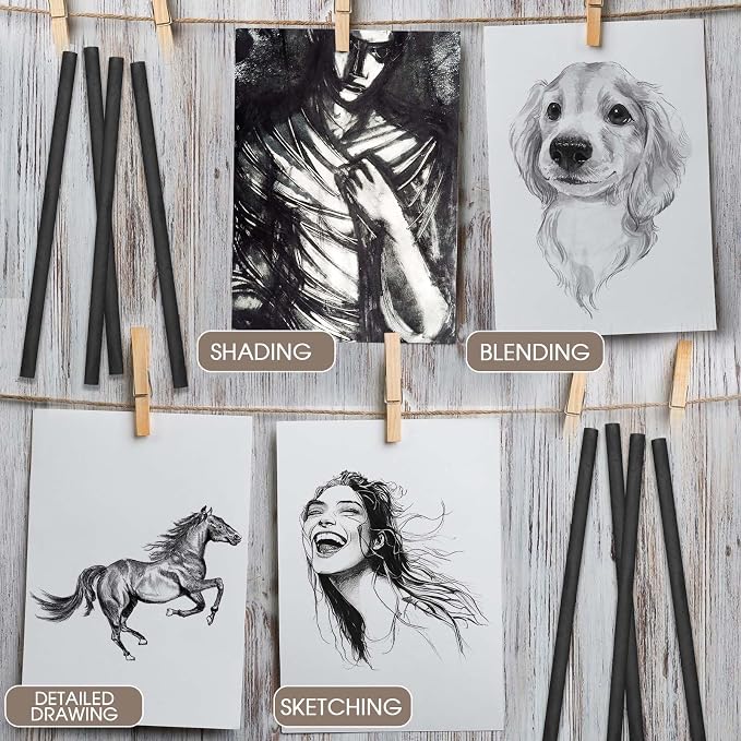Gueevin 100 Pcs Soft Willow Charcoal Sticks Drawing,7-9mm | For Artists Beginners Students, Vine Charcoal Bulk for Sketching Shading Fine Art, Assorted Sizes, Back to School Gifts