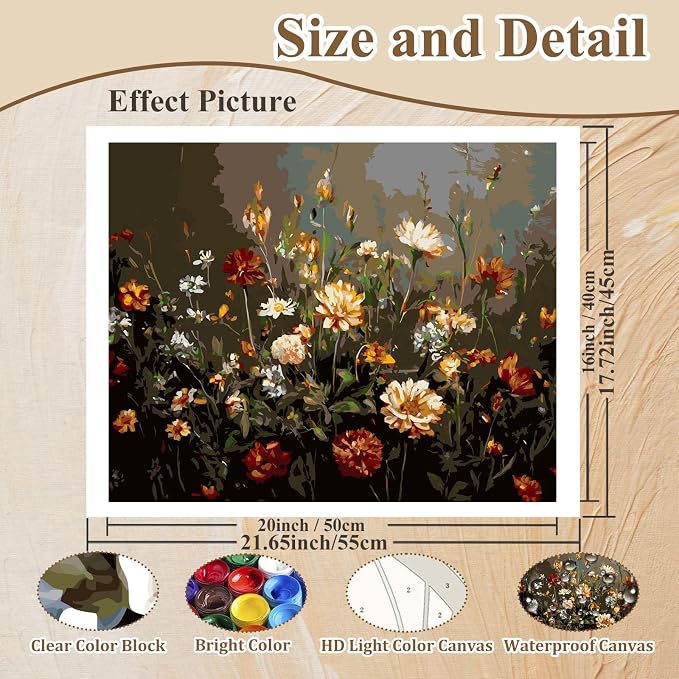 HMZephitiquc Paint by Numbers Flowers, Wildflowers Paint by Numbers for Adults, Flowers Painting by Numbers for Adults, Acrylic Oil DIY Crafts for Gift Home Decor 16x20 in