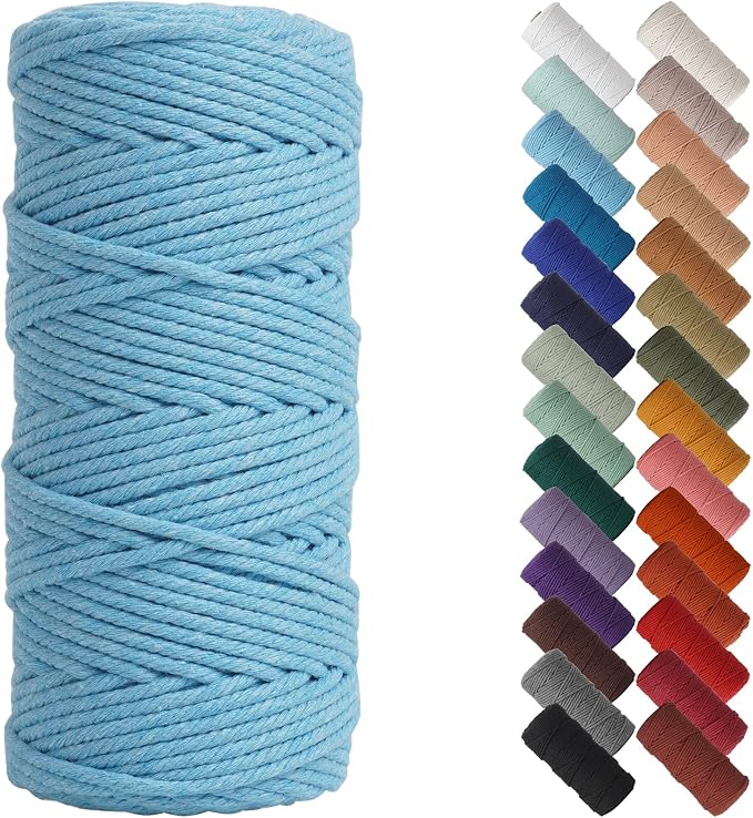 NOANTA Sky Blue Macrame Cord 3mm x 109yards, Cotton Rope Macrame Yarn | Macrame Rope Supplies, 3 Strand Twisted Cotton Yarn String, Cotton Cord for Wall Hanging, Plant Hangers, Crafts, Knitting
