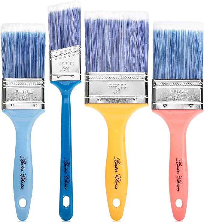 Bates 4 Pack Vibrant Plastic Handle Paint Brushes - Stain & Furniture Brushes for Painting Walls