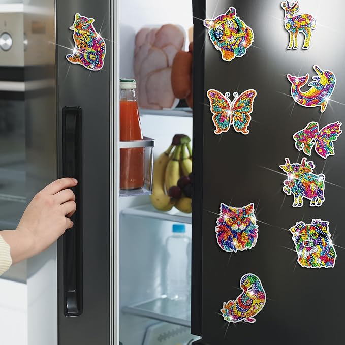 Remuuly 30 Pcs Animal Diamond Painting Magnets Diamond Art Kits for Adults | Colorful Animal Refrigerator Magnets, Tiger 5D Rhinestone Fridge Magnetic Sticker, Diamond Club Gifts, Beginner DIY Crafts
