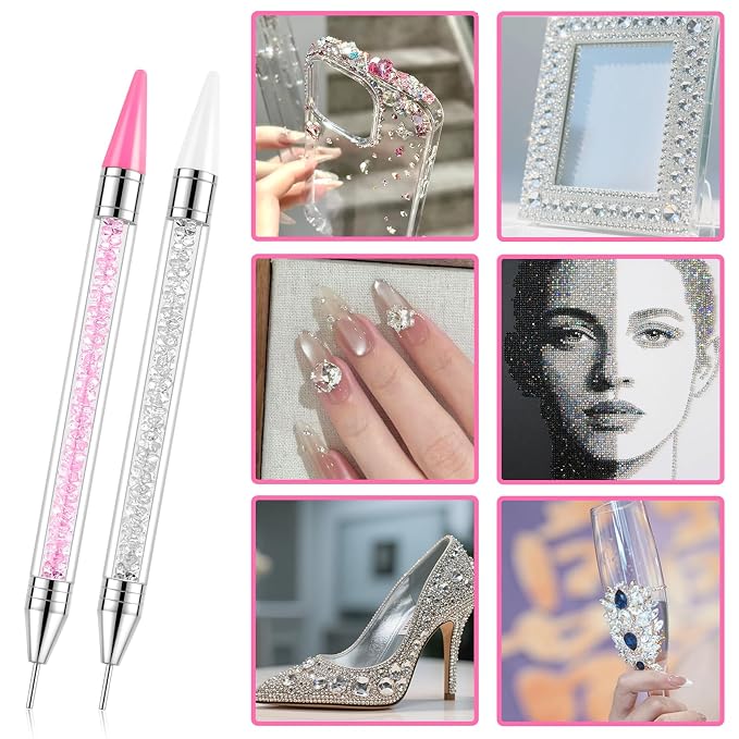 Rhinestone Picker Tool, 2 Bedazzling Pen, 6 Extra Wax Tips&Tweezer