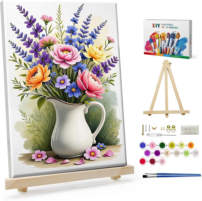 SparkGlow Framed Paint by Numbers Kit for Adults Flowers, 8×12 Inch | Premium Canvas, for Beginners, Number Painting for Gift, Home Decor, Include Easel, Fun and Relaxing